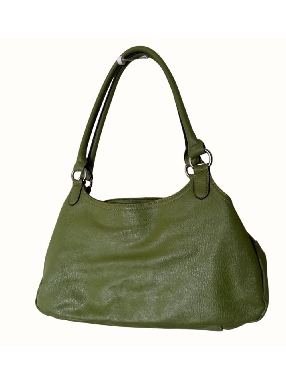 Merona Olive Green Faux Leather Shoulder Bag Gorgeous Bag w 2 Outer Pockets - Picture 3 of 9